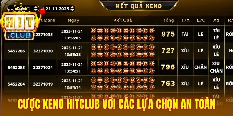 Cược Keno Hitclub với các lựa chọn an toàn